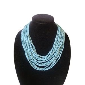 Turquise Seed bead multi layer necklace With wooden Buckl Clasp